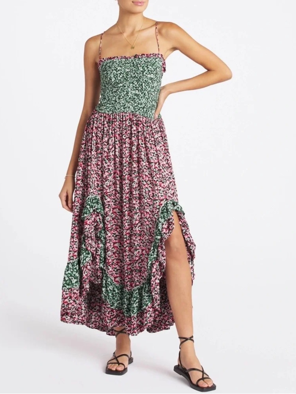 Free People One I Love Floral Pink & Green Maxi Dress